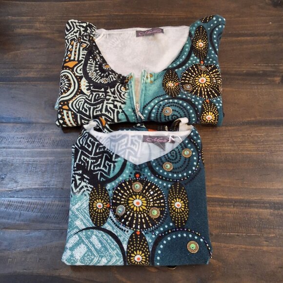 Y2K Metric Cropped Multicolor Floral Cardigan & Tank Set with Beaded Jeweled Det - Picture 8 of 8